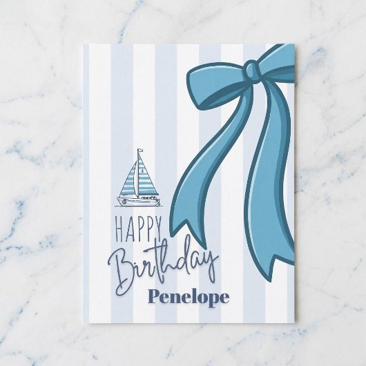 Blue Bow Sailboat Birthday Postcard ポストカード