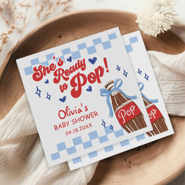 Blue Bow She's Ready to Pop Baby Shower スタンダードカクテルナプキン