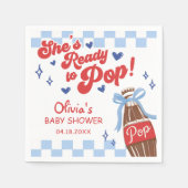 Blue Bow She's Ready to Pop Baby Shower スタンダードカクテルナプキン (正面)