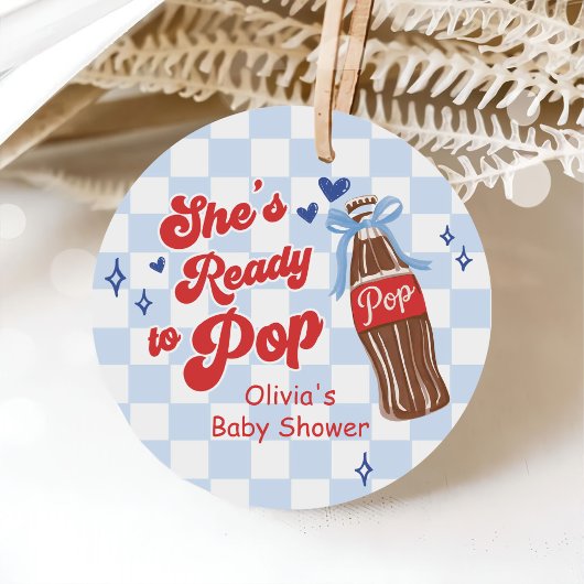 Blue Bow She's Ready to Pop Baby Shower フェイバータグ