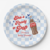 Blue Bow She's Ready to Pop Baby Shower ペーパープレート (正面)