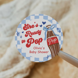 Blue Bow She's Ready to Pop Baby Shower ラウンドシール