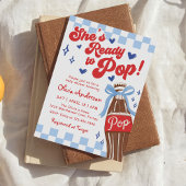 Blue Bow She's Ready to Pop Baby Shower 招待状