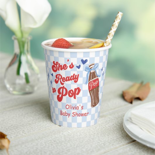 Blue Bow She's Ready to Pop Baby Shower 紙コップ (インサイチュ)