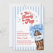 Blue Bow She's Ready to Pop Baby Shower Invitation 招待状 (正面)