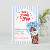 Blue Bow She's Ready to Pop Baby Shower Invitation 招待状 (スタンド正面)