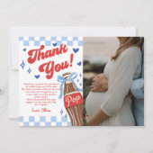 Blue Bow She's Ready to Pop Baby Shower Photo サンキューカード (正面)