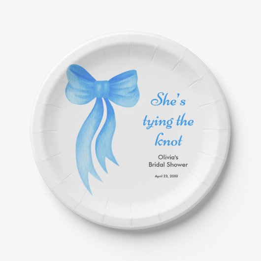 Blue Bow She's Tying the Knot Bridal Shower  ペーパープレート (正面)