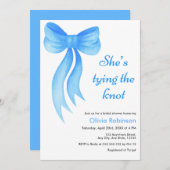 Blue Bow She's Tying the Knot Bridal Shower  招待状 (正面/裏面)