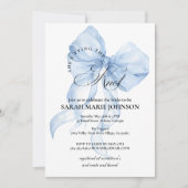 Blue Bow She's tying the knot Bridal Shower 招待状 (正面)