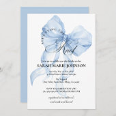 Blue Bow She's tying the knot Bridal Shower 招待状 (正面/裏面)