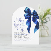 Blue Bow She's Tying the Knot Bridal Shower Photo 招待状 (スタンド正面)