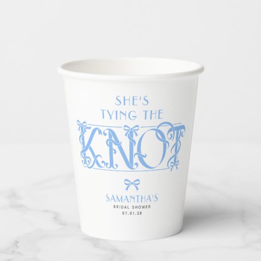 Blue Bow She's Tying the Knot Chic Bridal Shower 紙コップ (裏面)