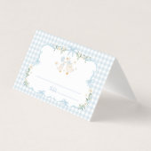 Blue Bow Silly Goose Boy Baby Shower Place Cards (正面)