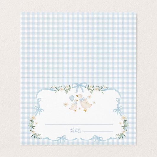 Blue Bow Silly Goose Boy Baby Shower Place Cards (外部フラット)