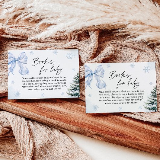 Blue Bow Snowflake Baby Shower Books for Baby Card 招待状