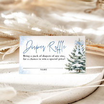 Blue Bow Snowflake Baby Shower Diaper Raffle Card