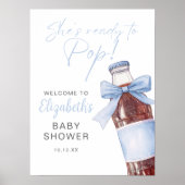 Blue Bow Soda Bottle Baby Shower Welcome Sign ポスター (正面)