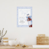 Blue Bow Soda Bottle Baby Shower Welcome Sign ポスター (キッチン)