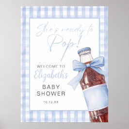 Blue Bow Soda Bottle Baby Shower Welcome Sign ポスター
