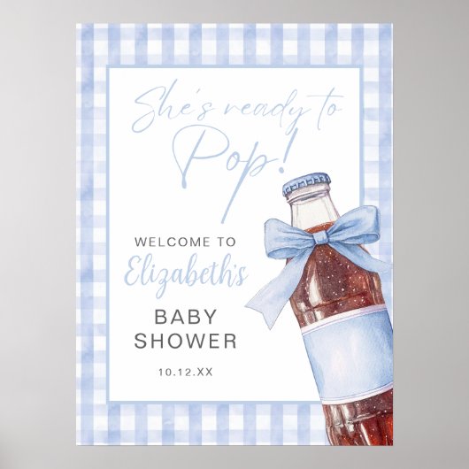 Blue Bow Soda Bottle Baby Shower Welcome Sign ポスター (正面)