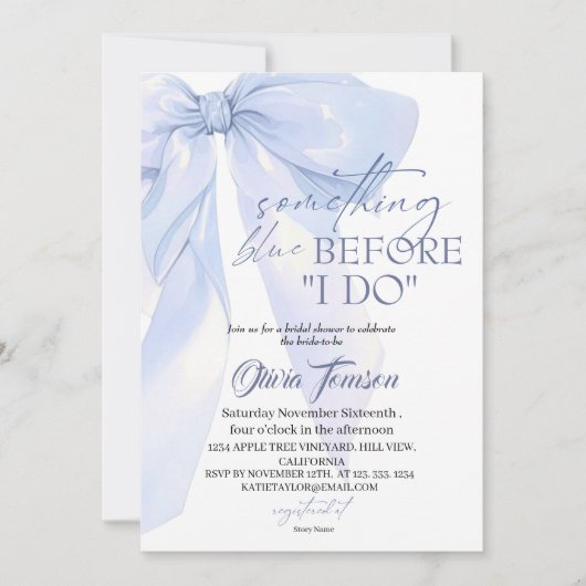 Blue Bow Something Blue Before I DO Bridal Shower 招待状 (正面)