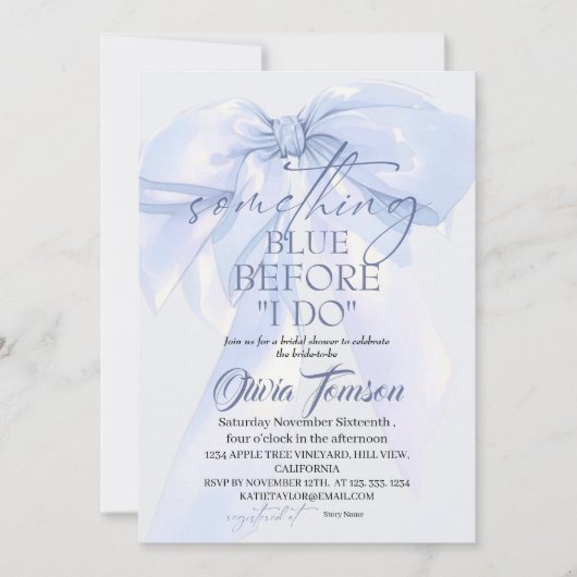 Blue Bow Something Blue Before I DO Bridal Shower 招待状 (正面)