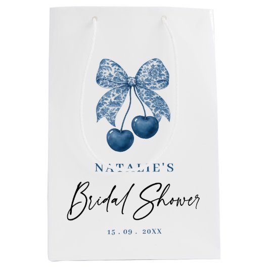 Blue Bow Something Blue Bridal Shower Favor Bags ミディアムペーパーバッグ (正面)