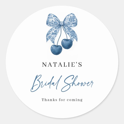 Blue Bow Something Blue Bridal Shower Stickers ラウンドシール (正面)