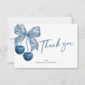 Blue Bow Something Blue Theme Bridal Shower サンキューカード (正面)