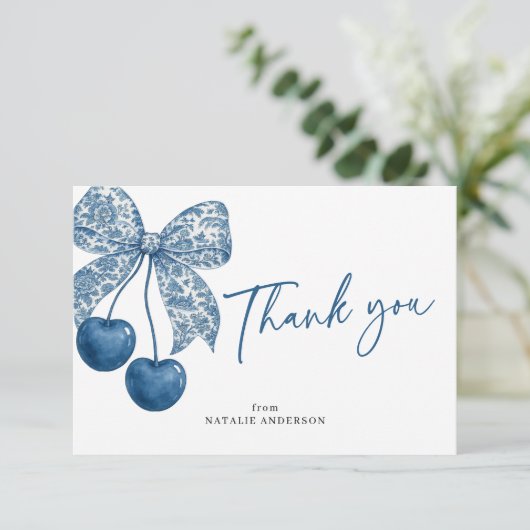 Blue Bow Something Blue Theme Bridal Shower サンキューカード (スタンド正面)