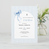Blue Bow Striped Baptism Invitation for Boys 招待状 (スタンド正面)