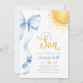 Blue Bow Sun Baby Shower Invitation 招待状 (正面)