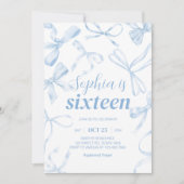 Blue Bow Sweet 16th Birthday Party  招待状 (正面)