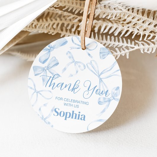 Blue Bow Sweet 16th Birthday Party Round フェイバータグ