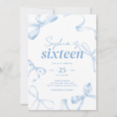 Blue Bow Sweet Sixteen Birthday  招待状 (正面)