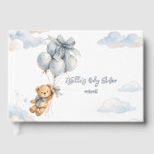 Blue Bow Teddy Bear Balloons Clouds Baby Boy ゲストブック (正面)