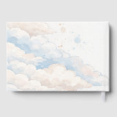 Blue Bow Teddy Bear Balloons Clouds Baby Boy ゲストブック (裏面)