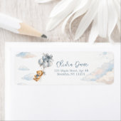 Blue Bow Teddy Bear Balloons Clouds Baby Boy ラベル (インサイチュ)