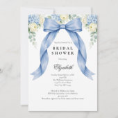 Blue Bow Watercolor Florals Bridal Shower 招待状 (正面)