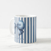 Blue Bow Watercolor Stripe Design コーヒーマグカップ (正面左)