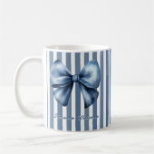 Blue Bow Watercolor Stripe Design コーヒーマグカップ (左)