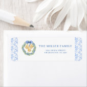 Blue Bow Watercolor Wreath Grandmillenial ラベル (インサイチュ)