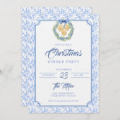 Blue Bow Watercolor Wreath Grandmillenial 招待状 (正面/裏面)