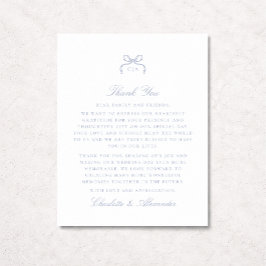 Blue Bow Wedding Thank You Card 招待状