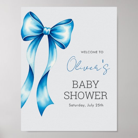 Blue Bow Welcome Sign, Blue Bow Baby Shower ポスター (正面)
