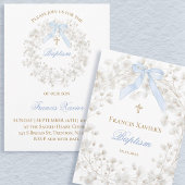  blue bow white baby's breath flowers Baptism 招待状