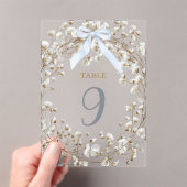  blue bow white baby's breath flowers table number アクリル招待状 (インサイチュ (ポータブル))