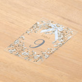  blue bow white baby's breath flowers table number アクリル招待状 (レイダウン)
