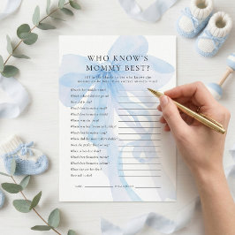 Blue Bow Who Knows Mommy Best Baby Shower card 招待状
